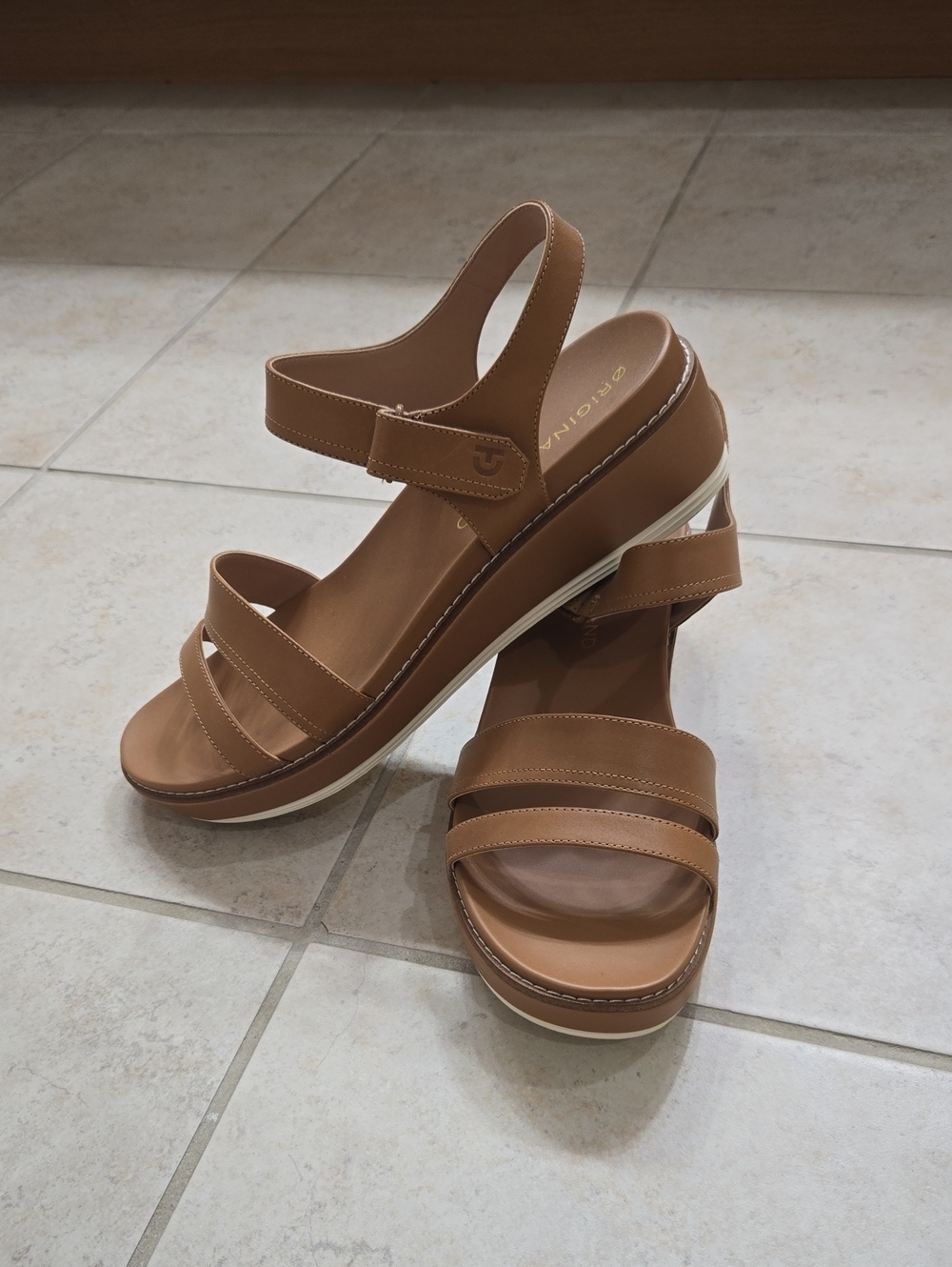 Cole Haan Tan Leather Platform Wedge Sandals